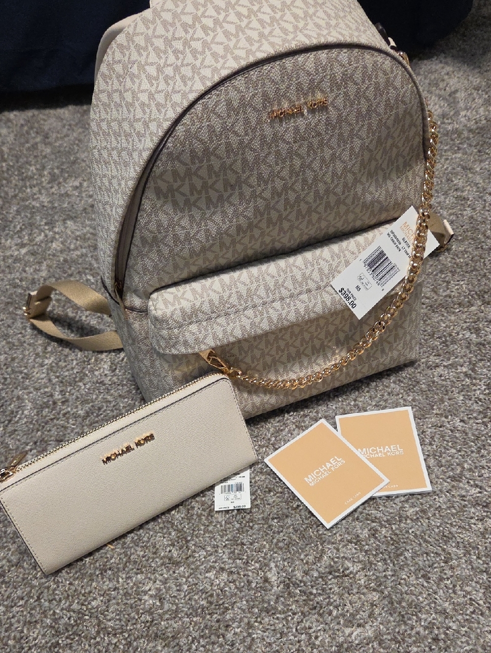 Michael Kors Women's Beige Signature MK Backpack with Wallet